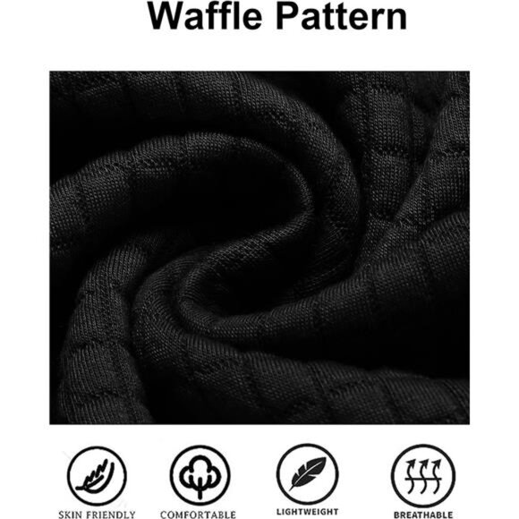 Mens Hooded Sweatshirt Casual Long Sleeve Drawstring‎ Waffle Knit Pullover Shirt - Picture 5 of 6